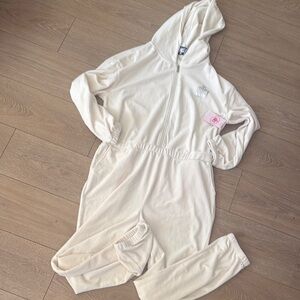 Juicy Couture Cream Velour Hooded Jumpsuit